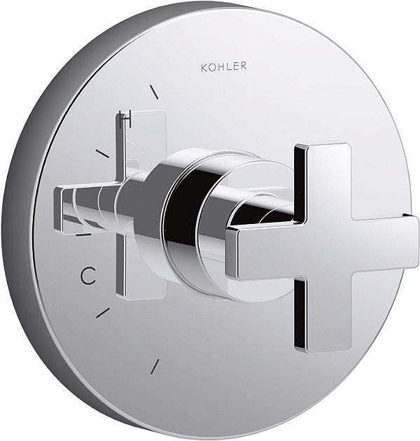 Kohler K-TS73115-3-CP TS73115-3-CP Composed Trim com Alavanca Cruzada para Rite-Temp Balanceamento de Pressão, Válvula Não Incluída, Cromado Polido