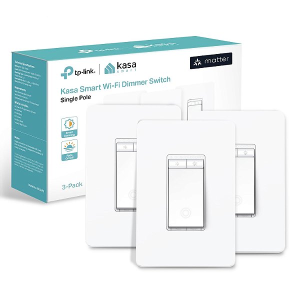 Interruptor de Dimmer Inteligente Kasa Matter: Controle de Voz com Siri, Alexa e Google Assistant, Certificado pela UL, Temporizador e Agenda, Instalação Guiada Fácil, Fio Neutro Necessário, Monopolar, Wi-Fi de