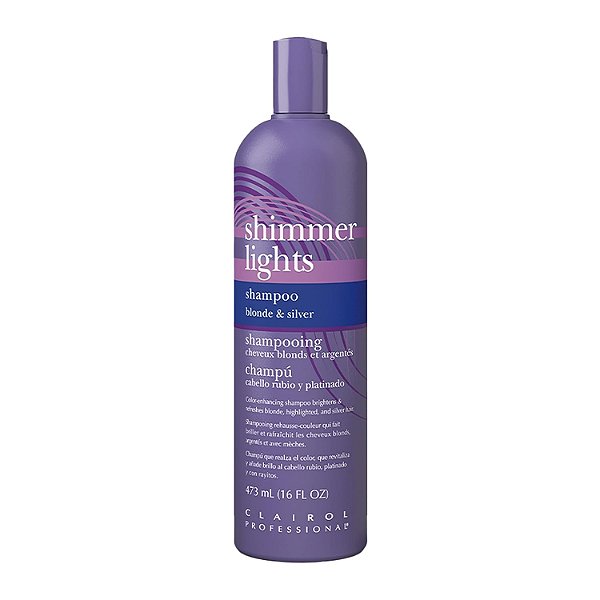 Shampoo Roxo Clairol Professional Shimmer Lights, 16 fl. Oz, Neutraliza Tons de Bronze e Amarelo, Para Cabelos Loiros, Prateados, Grisalhos e com Destaques, Embalagem Pode Variar