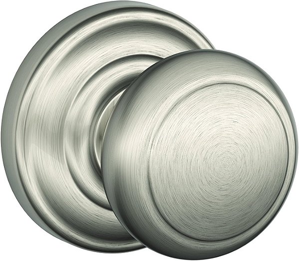 Maçaneta de Passagem SCHLAGE Andover, Roseta Andover, Níquel Acetinado, 7,1 x 7,1 x 6,1 centímetros - FA10AND619/F10AND619AND