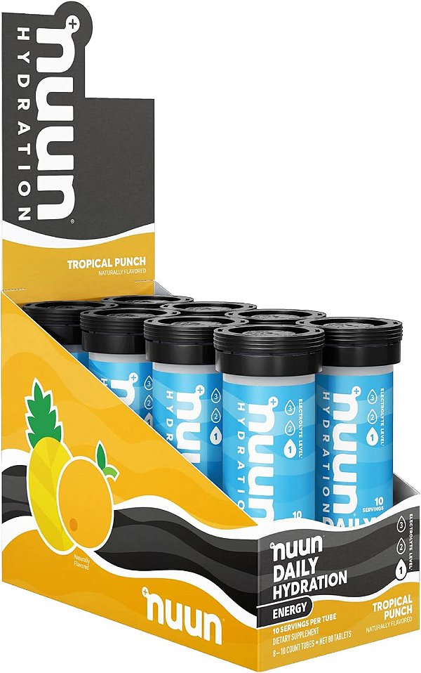 Nuun Energy: Cafeína, Vitaminas do Complexo B, Ginseng, Tabletes de Bebida com Eletrólitos, Sabor Ponche Tropical, 10 unidades (embalagem com 8)