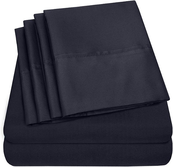 Conjunto de Lençóis Sweet Home Collection 6 Peças 1500 Supreme Collection Escova de Microfibra Profunda com Bolso-2 Capas de Travesseiro Extras, Ótimo Valor, Rv Short Queen, Azul Marinho