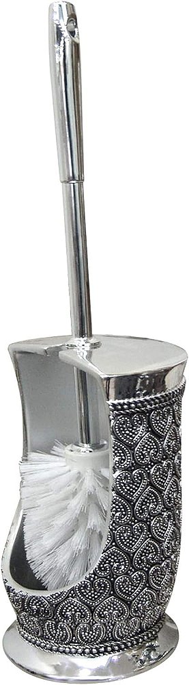 Escova de Limpeza de Vaso Sanitário com Resina em Forma de Coração e Suporte nu steel Beaded, Econômica em Espaço, Limpeza Contemporânea, Design Decorativo com Boa Aderência, Cromo, Prata