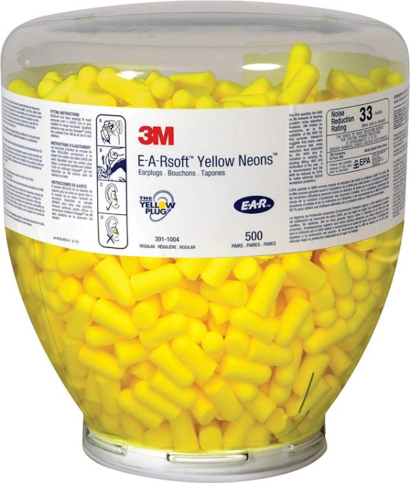 Tampões auriculares 3M, 500 pares/garrafa de reposição para dispensador de toque, E-A-Rsoft Yellow Neons 391-1004, descartável, espuma, NRR 33, perfuração, moagem, us