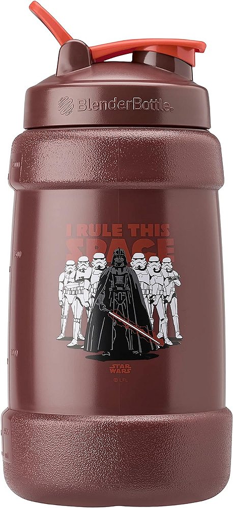 Garrafa d'água BlenderBottle Star Wars Mandalorian de meio galão, Koda garrafa grande de água, 74oz, Eu domino este espaço, Darth Vader e Storm Troopers, 2.2 Litros.