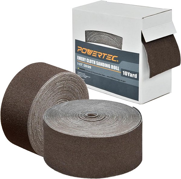 Rolo de lixa de pano de esmeril 120 GRIT POWERTEC 49000-P2V, 1-1/2 polegadas x 10 jardas, 2 unidades.