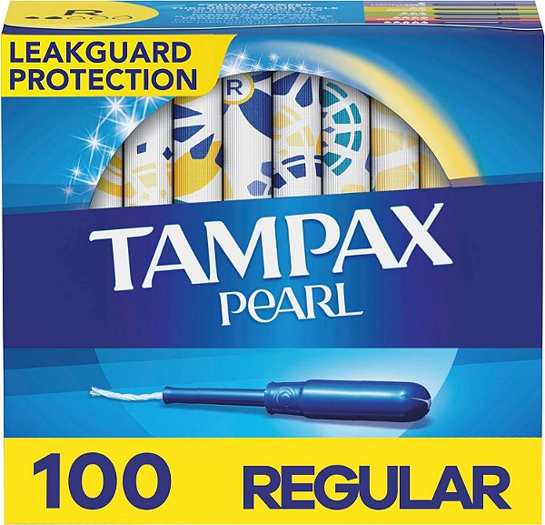 Absorventes Tampax Pearl Regular Absorbency, Com Tira Leakguard, Sem Perfume, 50 Unidades x 2 Pacotes (Total de 100 Unidades)
