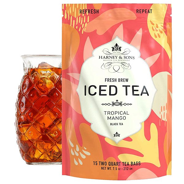 Harney & Sons Manga Tropical | Saquinhos de Chá Gelado Fresco, 15 Saquinhos de Chá de 2 Qt Grandes