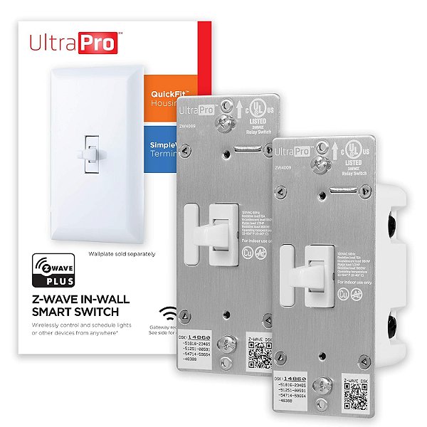 Interruptor de luz inteligente UltraPro Z-Wave, Interruptor de luz inteligente de alternância, QuickFit & SimpleWire, Pronto para 3 vias, Funciona com Alexa, Google Assistant, ZWave Hub Necessário, Repetidor/Extensor de Alc