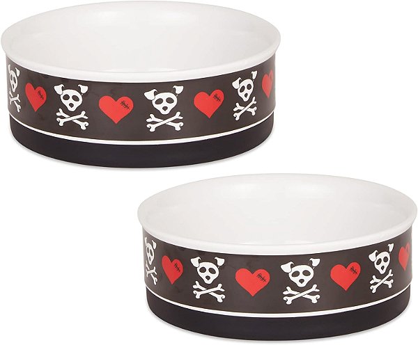 Tigela para comida e água de cerâmica para animais à prova de escorregamento para alimentação segura e menos bagunçada, segura para microondas e lava-louças, conjunto médio, 6x2, Malvada até o