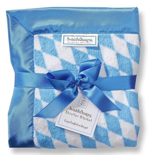 Manta para Carrinho SwaddleDesigns, Manta Aconchegante de Bebê/Criança, 30x40 polegadas, Diamantes para Sempre com Acabamento em Cetim Azul, Azul Safira