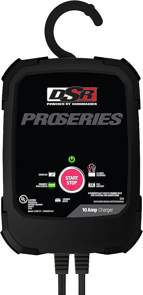 Carregador de bateria totalmente automático Schumacher DSR117 DSR ProSeries - 10A 12V - para uso em oficinas automotivas e revendedores.
