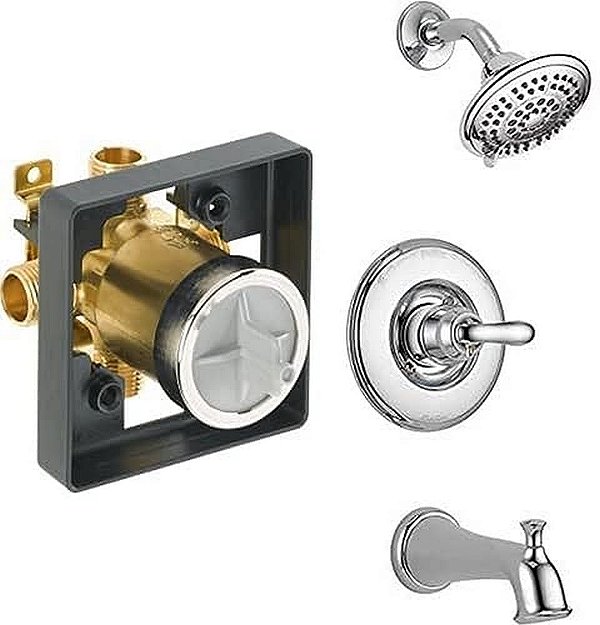 Kit de Acabamento para Banheira e Chuveiro de Função Única da Série 14 Linden da Delta Faucet com Chuveiro de 5 Jatos Touch-Clean, Cromado T14494 (Válvula Incluída)
