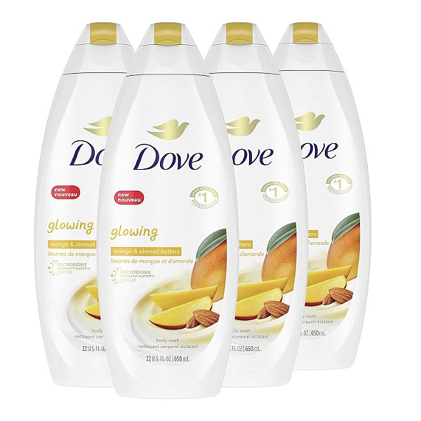 Sabonete Líquido Dove Glowing para Pele Revitalizada e Refrescante Com Manteiga de Manga e Manteiga de Amêndoa, Limpa efetivamente as bactérias, ao mesmo tempo que nutre sua pele 22 on