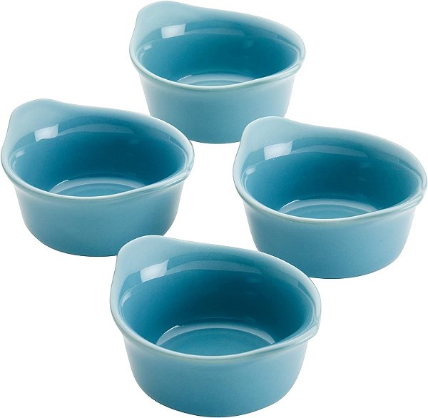 Rachael Ray Conjunto de Tigelas e Copos de Mergulho Redondos em Cerâmica Esmaltada, 4 Peças, Azul Agave