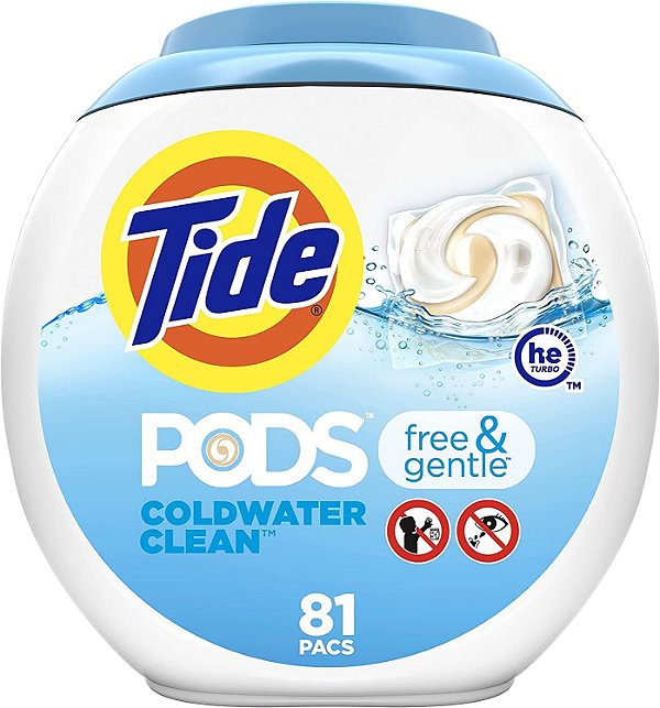 Tide PODS Sabão Detergente para Lavanderia Livre & Suave, 81 unidades.