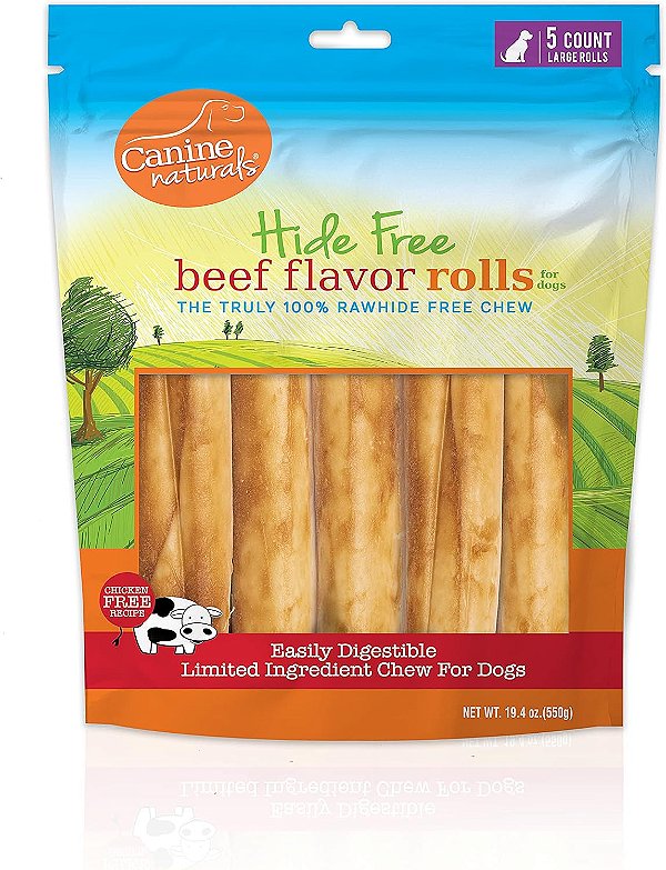 Petiscos para cachorros Feitos com Carne de Boi Natural - Sem Couro de Carneiro - Feitos com Carne de Verdade - Receita Livre de Aves - Todos Naturais e de Fácil Digestão - Pacote com 5 Rolinhos