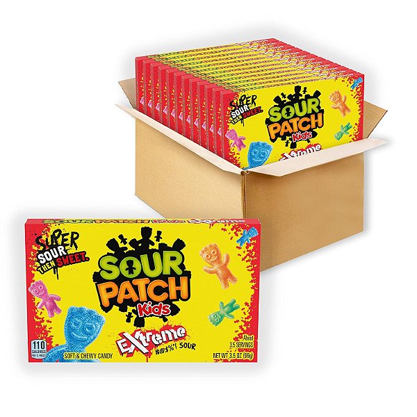 Balas suaves e mastigáveis EXTREME SOUR PATCH KIDS, 12 caixas de 3,5 oz