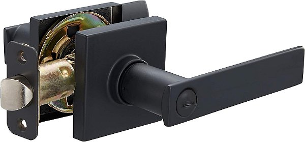 Maçaneta de porta contemporânea com fechadura Amazon Basics Stamford, entrada, preto fosco