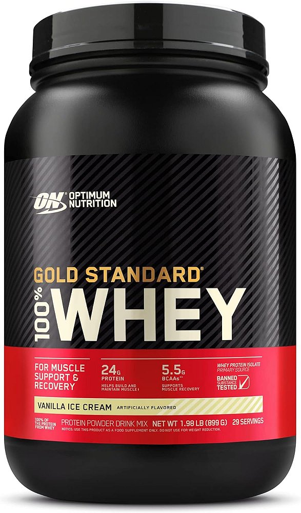 Pó de Proteína de Soro de Leite Optimum Nutrition Gold Standard 100%, Baunilha, 2 Libras (Pacote de 1)