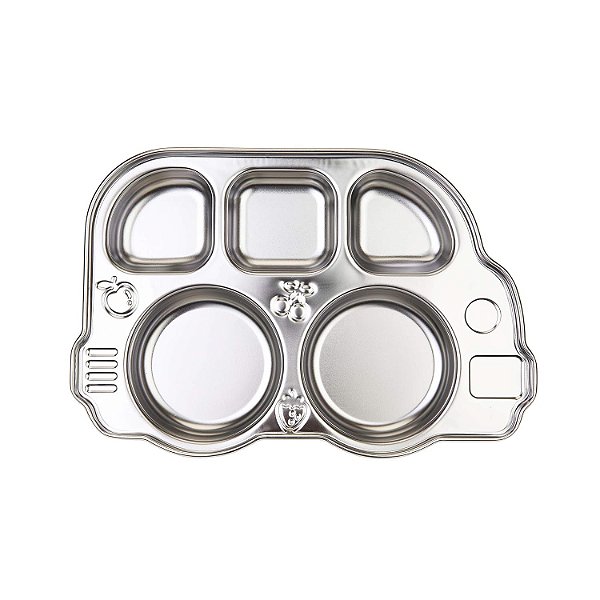 Prato Dividido de Aço Inoxidável Innobaby, O Original, Livre de Ferrugem, Seguro para Bebês, Crianças e Crianças Pequenas, Prato de Formato Divertido Din Din SMART, Livre de BPA