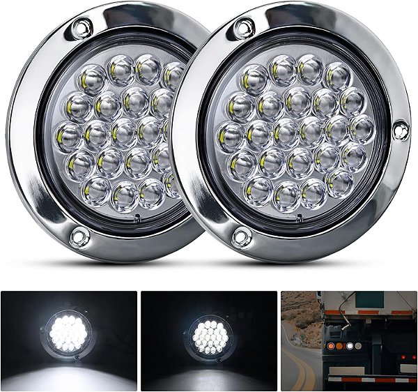Luz de Ré Redonda para Reboque de 4 da Nilight 2 Peças LED Branco 24 de Aço Inoxidável Cromado à Prova d'Água de Ré de Backup para Caminhão Van Caminhão Caravana Barco, Garant