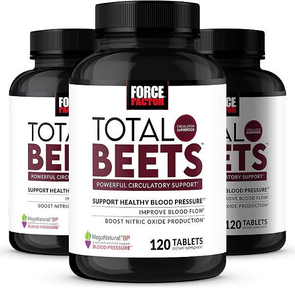 Suplemento Force Factor Total Beets para Pressão Sanguínea, Suplemento de Óxido Nítrico com Pó de Beterraba, Nitratos, Extrato de Semente de Uva para Circulação, Cardiovascular, Saúde do Coração