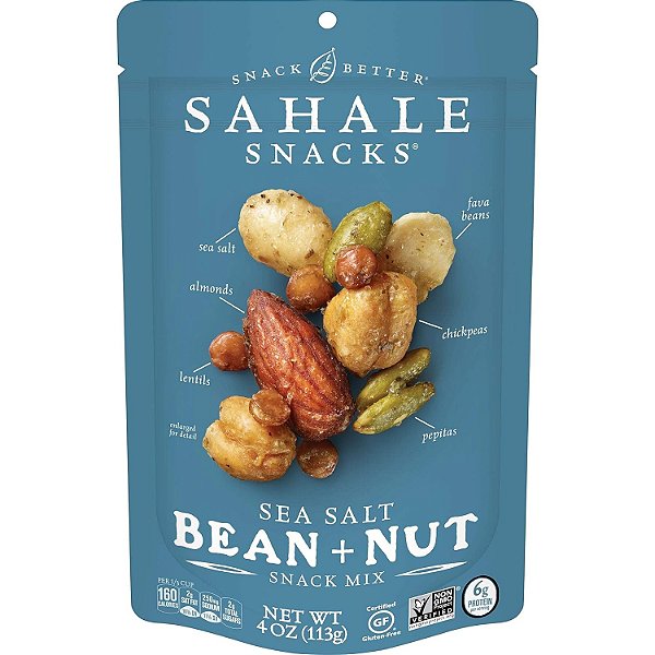 Lanche misto de feijão e nozes com sal marinho Sahale Snacks, 4 onças (Pacote com 6)