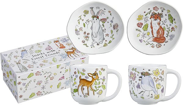 Petiscos Rosanna com Caneca e Prato de Amigos da Floresta S/2, 8 oz, Multicolorido