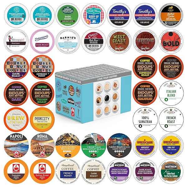 Pacote de Variedade de Cápsulas de Café Crazy Cups, Copos de Servir Individual, Versão Original, Torra Escura e Forte, 40 Unidades