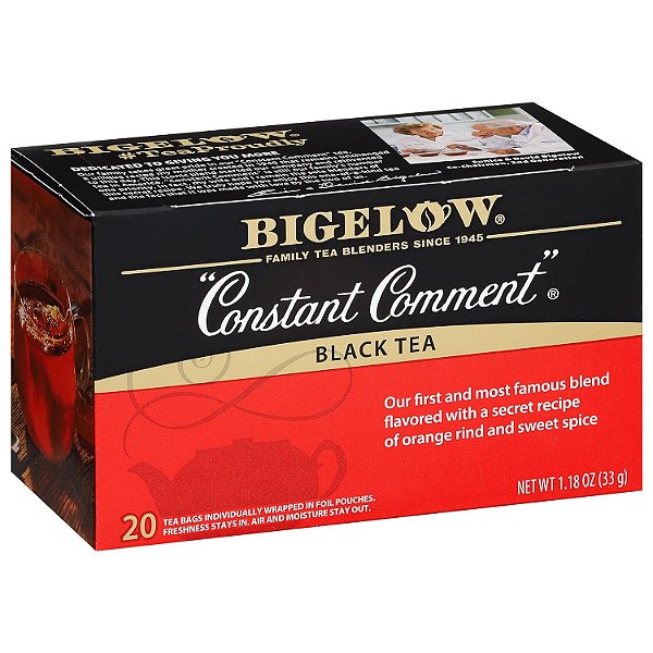 Chá Preto Constant Comment da Bigelow Tea, Cafeinado, 20 unidades (Pacote com 6), Total de 120 Saquinhos de Chá.