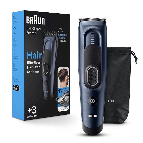 Máquina de Cortar Cabelo Braun Série 5 5350, Máquina de Cortar Cabelo para Homens, Cortador de Cabelo em Casa com 17 Configurações de Comprimento, Incl. Configuração de Memória Safety