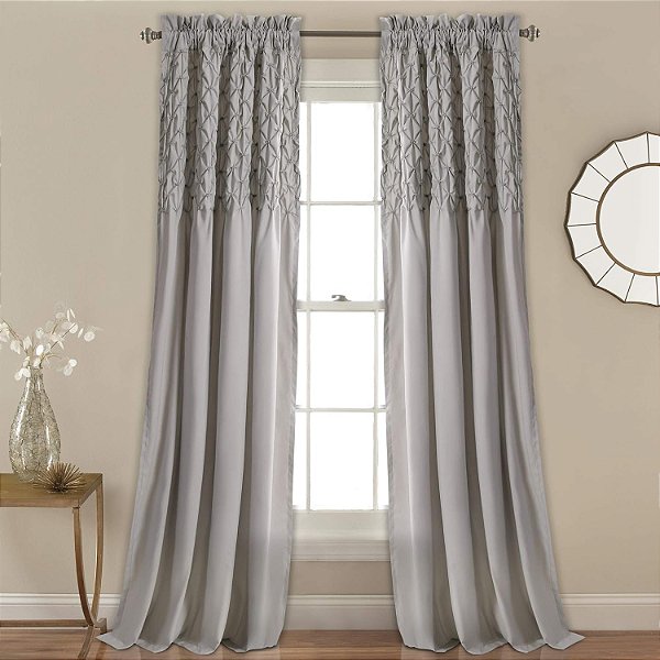 Cortinas Lush Decor Bayview - Conjunto de Painéis de Cortina Semi Transparente Texturizados com Pintuck para Sala de Estar, Jantar e Quarto (Par), 213cm x 132cm, Cinza