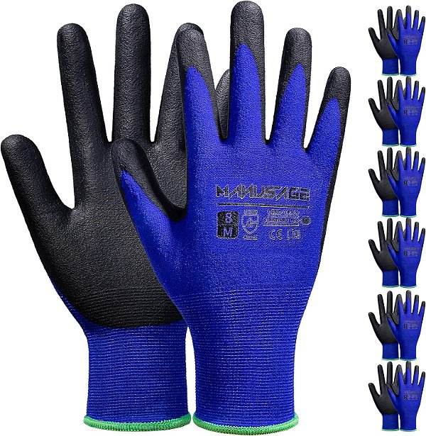 Luvas de trabalho de segurança MANUSAGE para homens e mulheres, luvas de trabalho de nitrilo microespuma média, luvas de trabalho finas com dedos de tela sensível ao toque, luvas de trabalho para mulheres, luvas de trabalho para homens