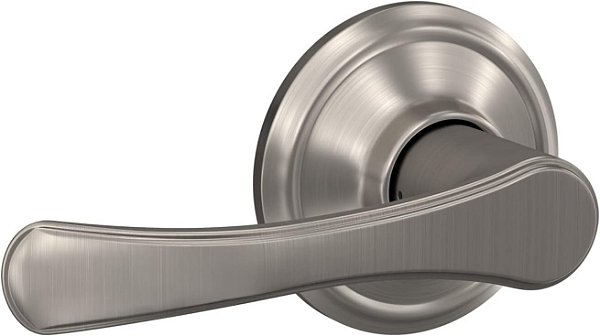 Maçaneta de Porta Schlage F10 VLA 619 Avila, Fechadura de Passagem para Hall e Closet, Níquel Acetinado