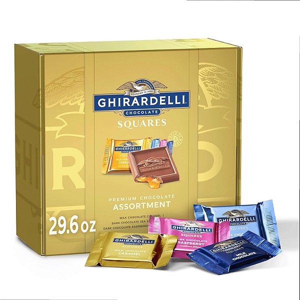 Caixa de presente de Dia dos Namorados com Assortimento de Quadrados de Chocolate GHIRARDELLI Premium, 29,6 oz