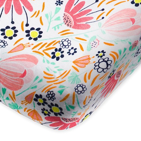 Lençóis para berço ajustados HonestBaby para colchão padrão de berço, estampas em miniatura, 100% algodão orgânico para bebês meninos, meninas, unissex, Flower Power, tamanho único