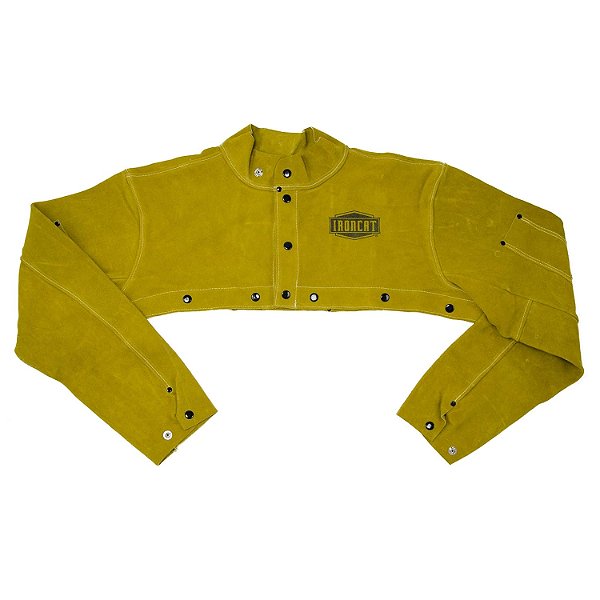 Mangote de Couro de Vaca IRONCAT 7000 - Amarelo Dourado, Tamanho Grande, Jaqueta Cape com Resistência ao Calor. Equipamento de Soldagem.