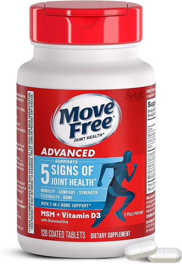 Suplemento de Suporte Articular Avançado de Glucosamina, Condroitina, MSM + Vitamina D3, Ajuda na Mobilidade, Conforto, Força, Flexibilidade e Saúde dos Ossos + Imunidade - 120 Com
