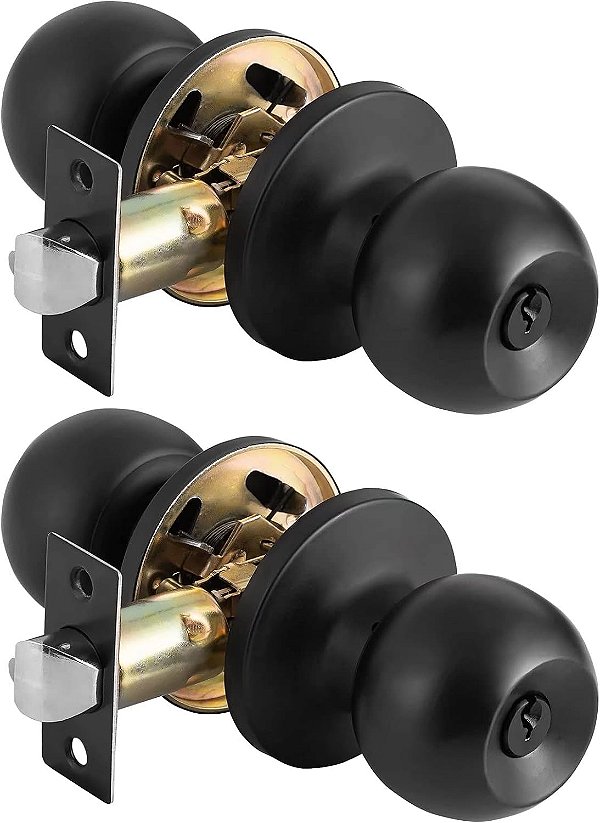 Maçaneta de porta de entrada KIAYACI com chave 2 pacotes para porta de entrada, quarto, banheiro preto feito de aço inoxidável resistente à corrosão