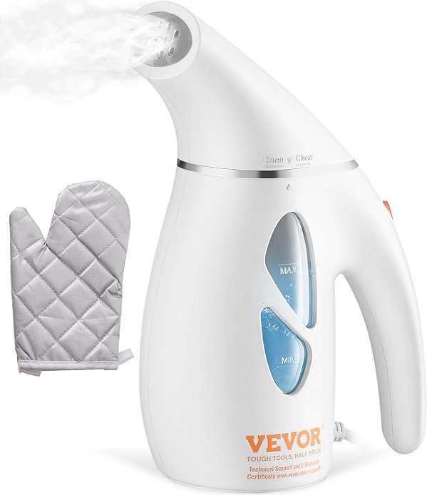 VEVOR Vaporizador de Tecido Portátil de Mão, 900W Aquecedor Rápido para Roupas, Removedor de Rugas Ferro de Roupas Controlador Inteligente e Desligamento Automático e Reservatório de Água