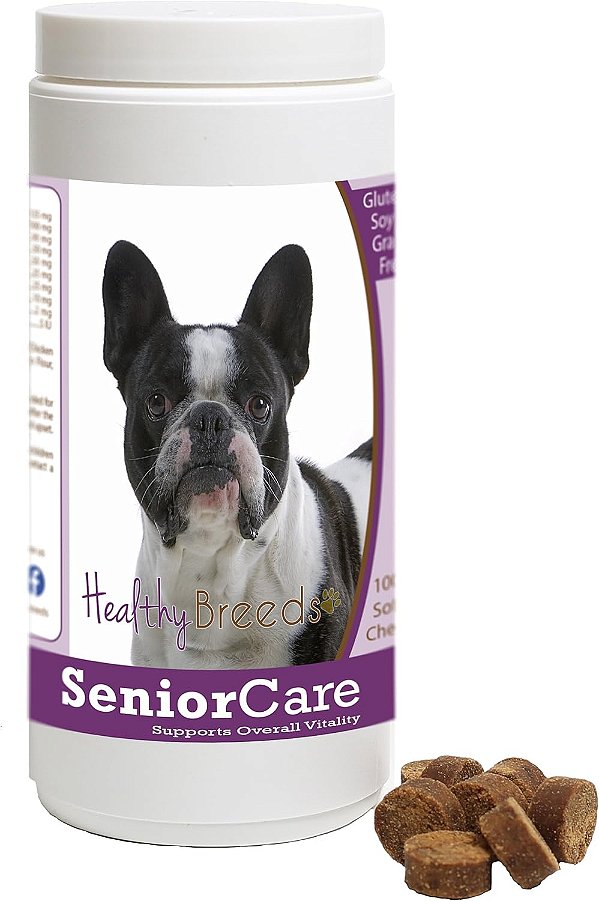suplementos mastigáveis ​​para cuidados de cães idosos da raça bulldog francês Healthy Breeds, 100 unidades