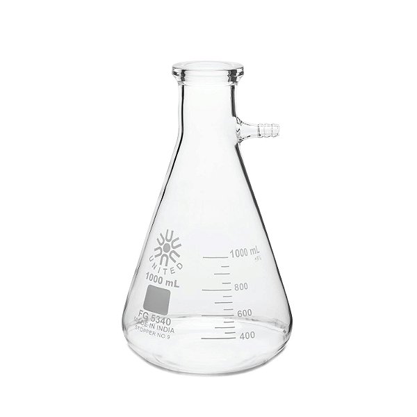 Frasco de filtração de vidro borossilicato de alta qualidade United Scientific™ FG5340-1000, com pescoço parafusado e tubulação, capacidade de 1000ml (1 litro)