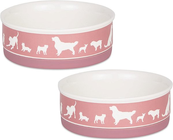 Conjunto de Tigela de Comida e Água Para Cães de Cerâmica Bone Dry, Fundo com Anel Antiderrapante Removível, Pode Ser Usado no Micro-ondas e na Máquina de Lavar Louça, Médio