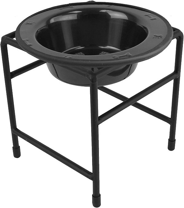 Alimentador único Platinum Pets com tigela de aço inoxidável para gatos/cachorros, 1,25 xícara/10 oz, preto cromado