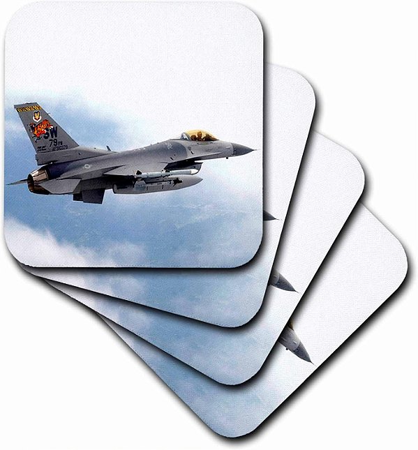 Porta-copos de azulejo de cerâmica com avião caça F-16 da 3dRose, conjunto de 8.