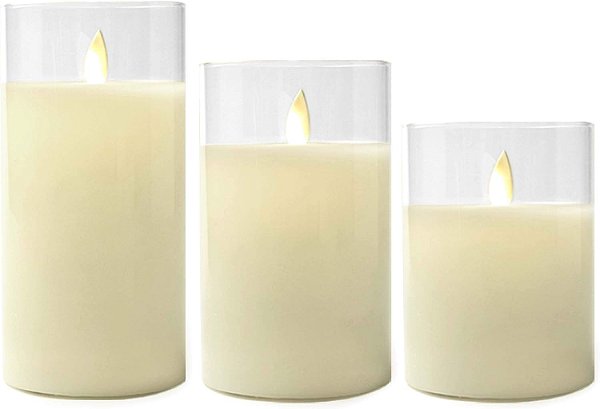 Velas de Furacão de Vidro a Bateria com LED e Chama Móvel - Conjunto de 3