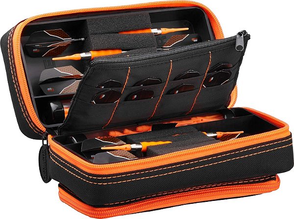 Estojo Casemaster Plazma Pro, 6 Dart Case para Dardos de Ponta Macia e de Aço, com Grande Bolso Frontal para Dispositivos Móveis, Tubos de Armazenamento e Bolsos para Penas, Pontas, H