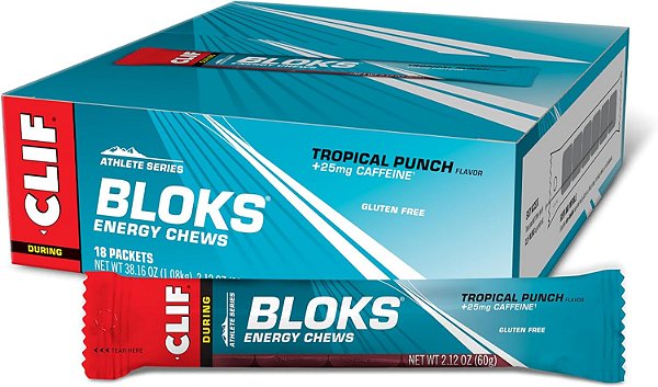 Blocos CLIF - Sabor de Ponche Tropical com Cafeína - Balas de Energia - Sem OGM - Baseado em Plantas - Combustível Rápido para Ciclismo e Corrida - Carboidratos e Eletrólitos Rápid