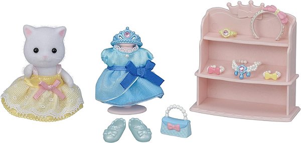 Conjunto de Fantasia de Princesa Calico Critters, Conjunto de Casa de Bonecas com Figura e Acessórios